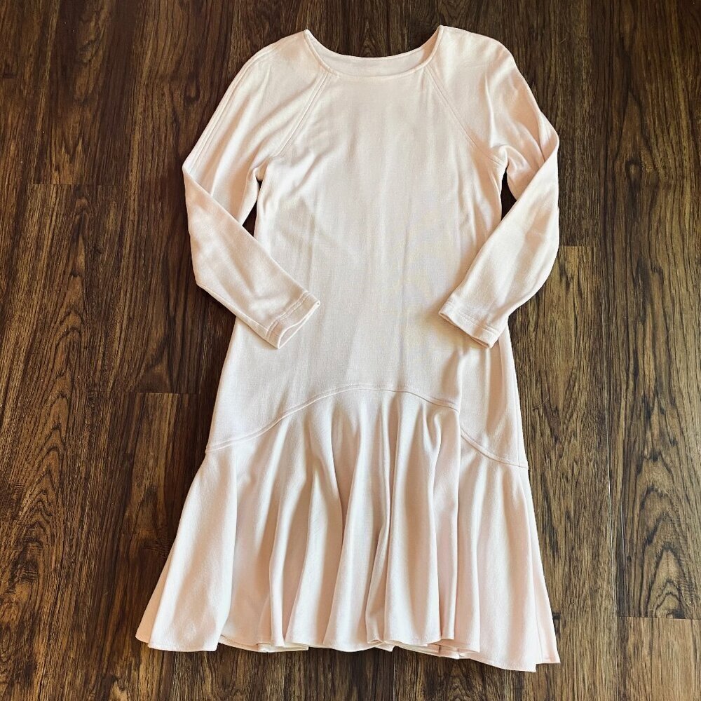 Vintage Ms Chaus ballerina pink drop waist dress Womens 8 ruffle 80s long sleeve